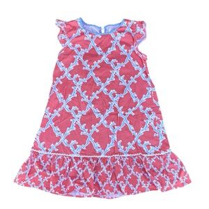 Crown & Ivy Girls Peach & Blue Ruffle Sleeve Dress Size 8 Preppy Spring Summer